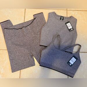 NWT M/L Peloton Seamless Micro Rib Collection Bundle! Cocoa Bra/ Legg/ Tank